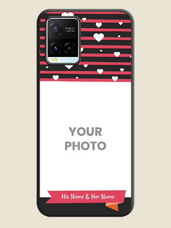 Custom White Color Love Symbols with Pink Lines Pattern on Space Black Custom Soft Matte Phone Cases - Vivo Y21e - alternate view
