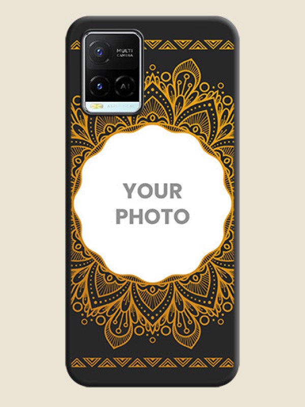 Custom Round Image with Floral Design on Photo on Space Black Soft Matte Mobile Cover - Vivo Y21e - alternate view
