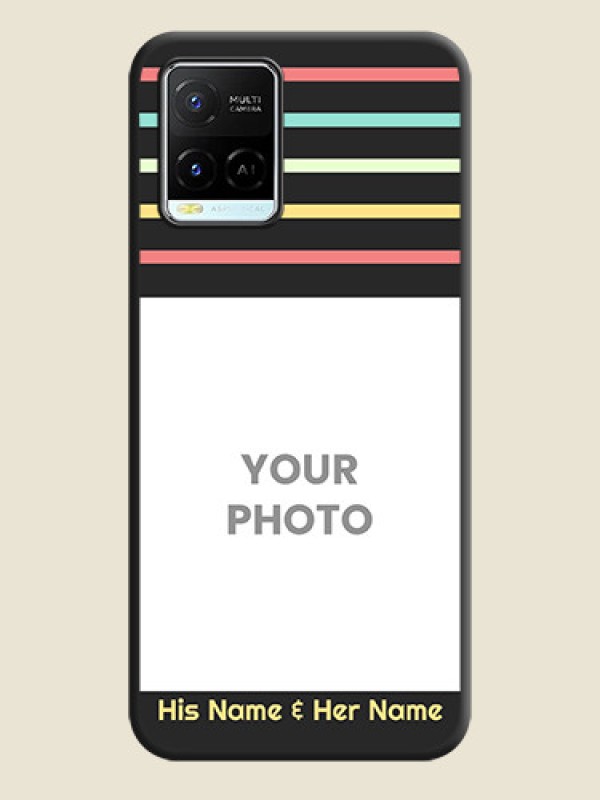 Custom Color Stripes with Photo and Text on Photo on Space Black Soft Matte Mobile Case - Vivo Y21e - alternate view