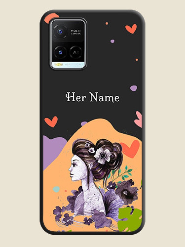 Custom Namecase For Her With Fancy Lady Image On Space Black Personalized Soft Matte Phone Covers -Vivo Y21E - alternate view