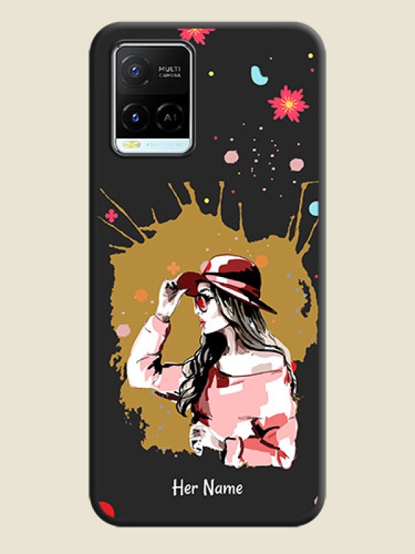 Custom Mordern Lady With Color Splash Background With Custom Text On Space Black Personalized Soft Matte Phone Covers -Vivo Y21E - alternate view