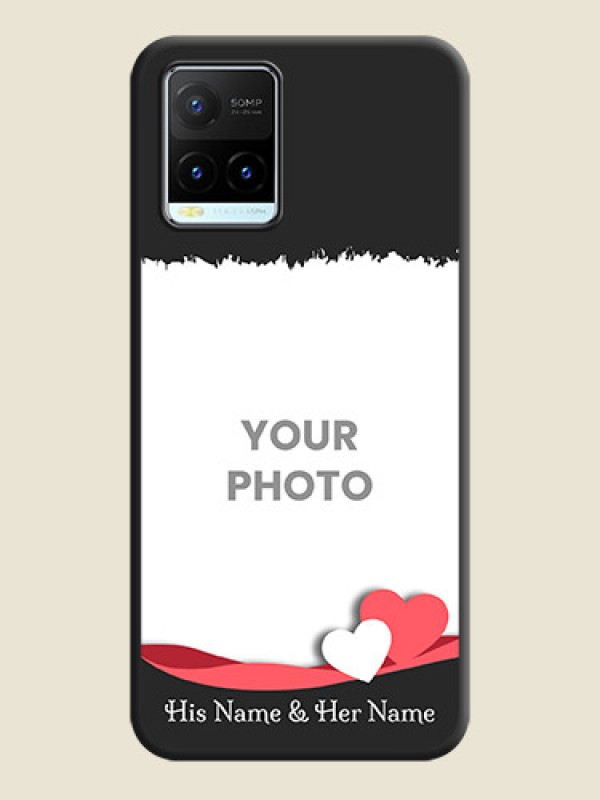 Custom Pin Color Love Shaped Ribbon Design with Text on Space Black Custom Soft Matte Phone Back Cover - Vivo Y21T - alternate view