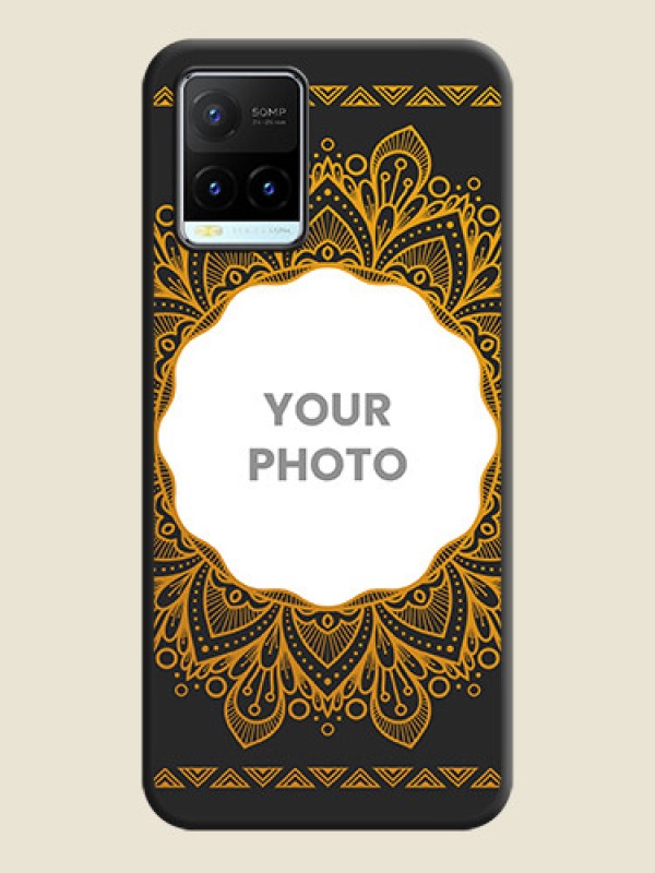 Custom Round Image with Floral Design on Photo on Space Black Soft Matte Mobile Cover - Vivo Y21T - alternate view