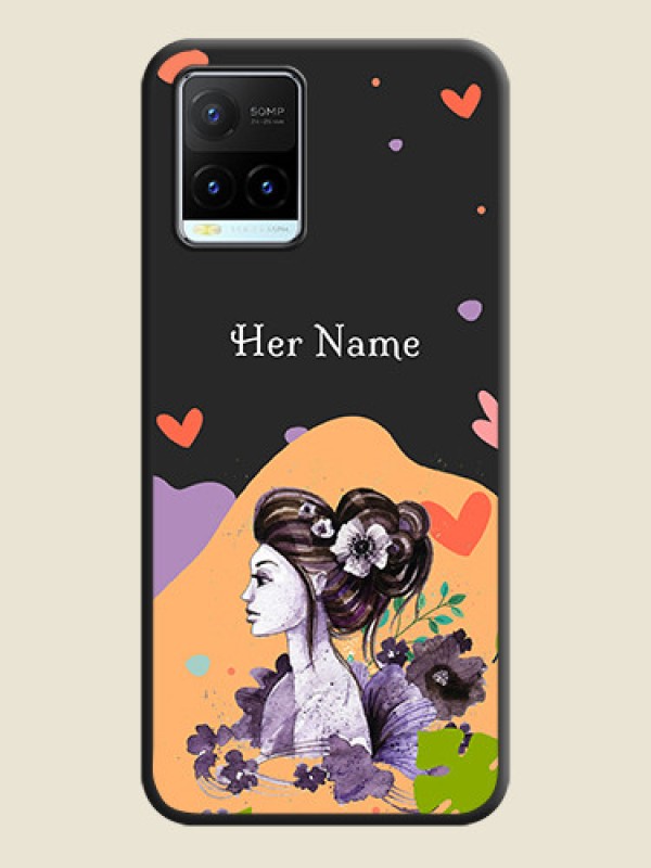 Custom Namecase For Her With Fancy Lady Image On Space Black Personalized Soft Matte Phone Covers -Vivo Y21T - alternate view