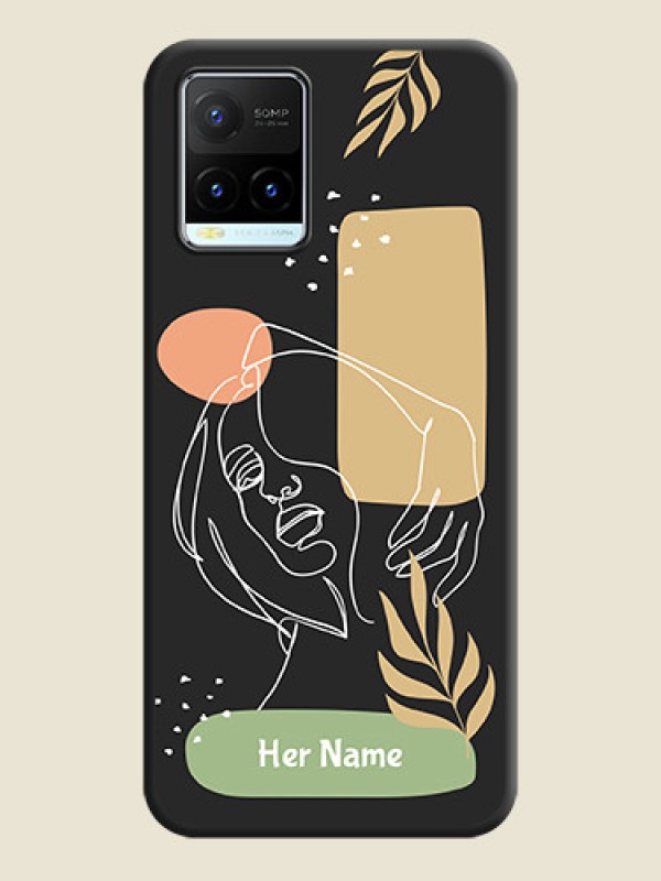 Custom Custom Text With Line Art Of Women & Leaves Design On Space Black Personalized Soft Matte Phone Covers -Vivo Y21T - alternate view
