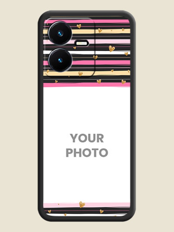 Custom Multicolor Lines and Golden Love Symbols Design on Photo on Space Black Soft Matte Mobile Cover - Vivo Y22 - alternate view
