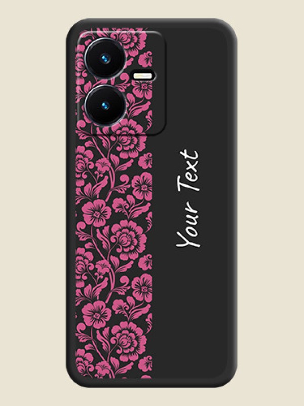 Custom Pink Floral Pattern Design With Custom Text On Space Black Personalized Soft Matte Phone Covers -Vivo Y22 - alternate view