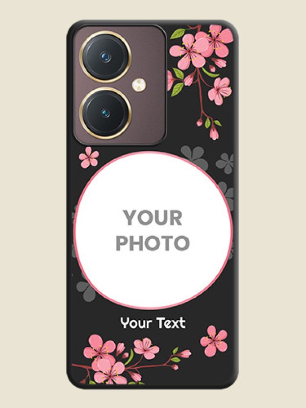 Custom Round Image with Pink Color Floral Design - Photo on Space Black Soft Matte Back Cover - Vivo Y27 - alternate view