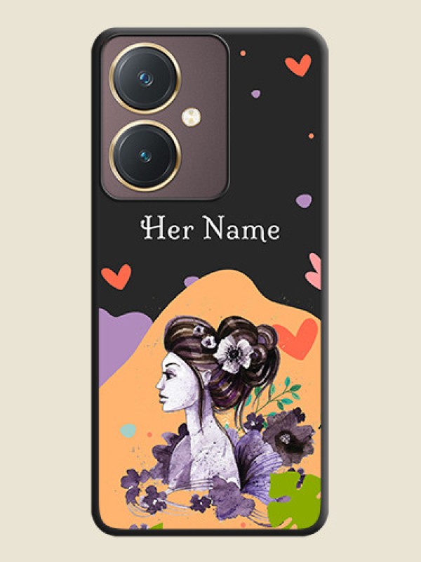 Custom Namecase For Her With Fancy Lady Image On Space Black Personalized Soft Matte Phone Covers - Vivo Y27 - alternate view