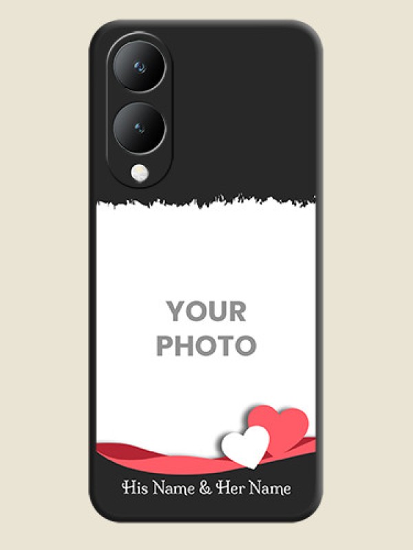 Custom Pink Color Love Shaped Ribbon Design with Text on Space Black Custom Soft Matte Phone Back Cover -Vivo Y28 5G - alternate view