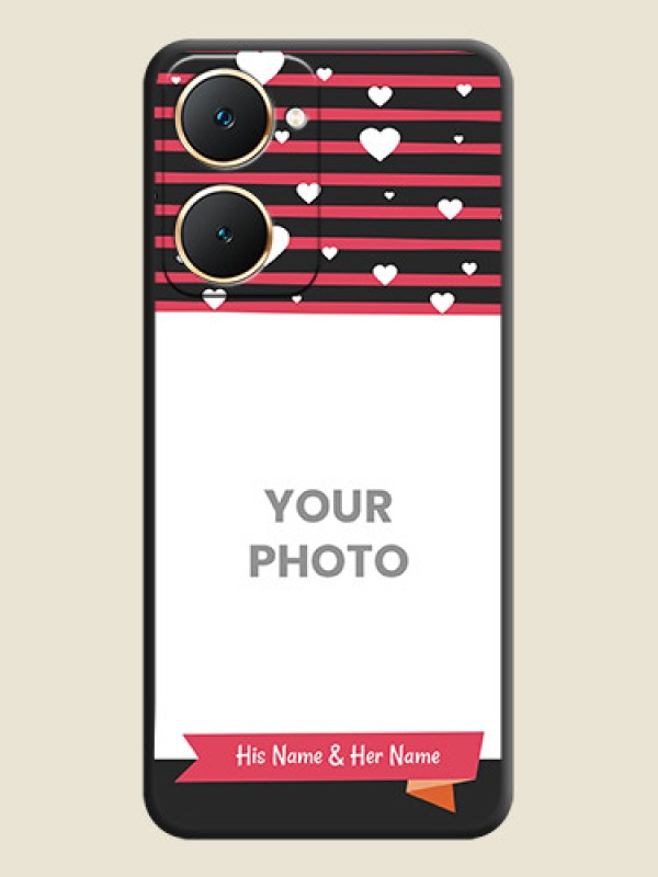 Custom White Color Love Symbols with Pink Lines Pattern On Space Black Custom Soft Matte Mobile Back Cover - Vivo Y28e 5G - alternate view