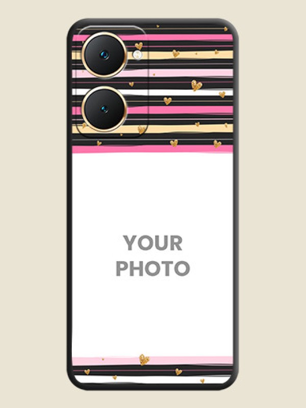 Custom Multicolor Lines and Golden Love Symbols Design on Photo On Space Black Custom Soft Matte Mobile Back Cover - Vivo Y28s 5G - alternate view