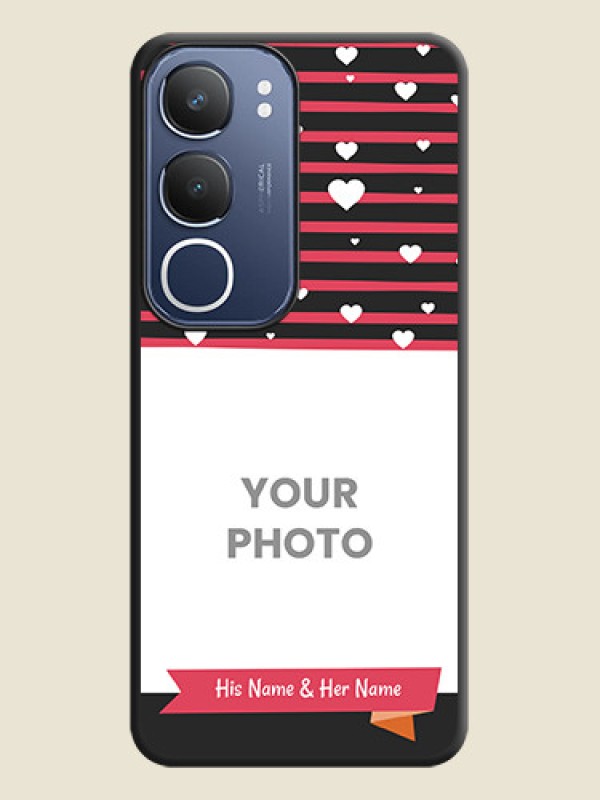 Custom White Color Love Symbols with Pink Lines Pattern On Space Black Custom Soft Matte Mobile Back Cover - Vivo Y29 5G - alternate view