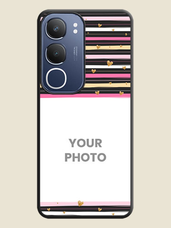 Custom Multicolor Lines and Golden Love Symbols Design on Photo On Space Black Custom Soft Matte Mobile Back Cover - Vivo Y29 5G - alternate view