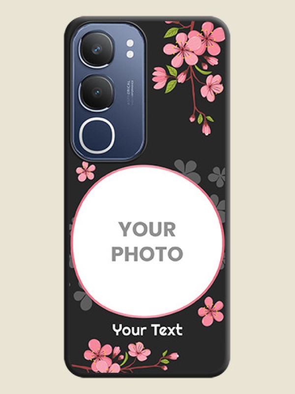 Custom Round Image with Pink Color Floral Design on Photo On Space Black Custom Soft Matte Mobile Back Cover - Vivo Y29 5G - alternate view