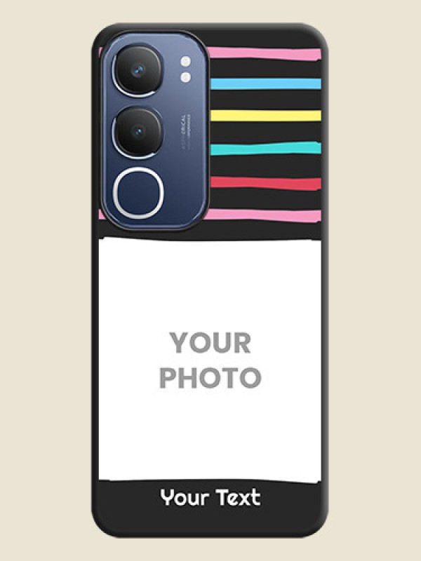 Custom Multicolor Lines with Image On Space Black Custom Soft Matte Mobile Back Cover - Vivo Y29 5G - alternate view