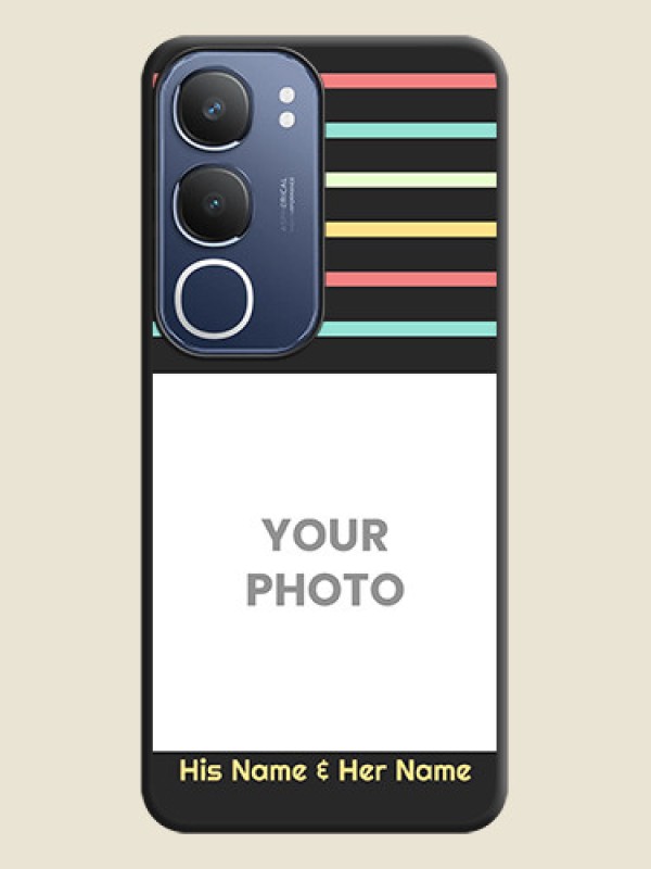 Custom Color Stripes with Photo and Text on Photo On Space Black Custom Soft Matte Mobile Back Cover - Vivo Y29 5G - alternate view