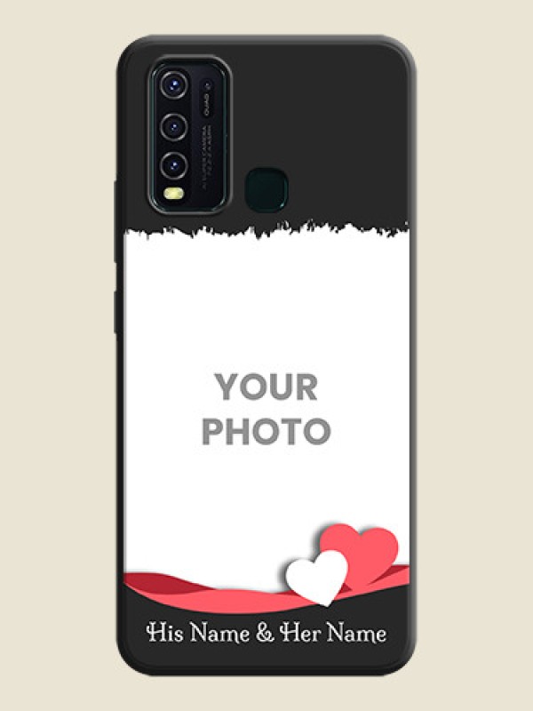 Custom Pink Color Love Shaped Ribbon Design with Text on Space Black Custom Soft Matte Phone Back Cover - Vivo Y30 - alternate view