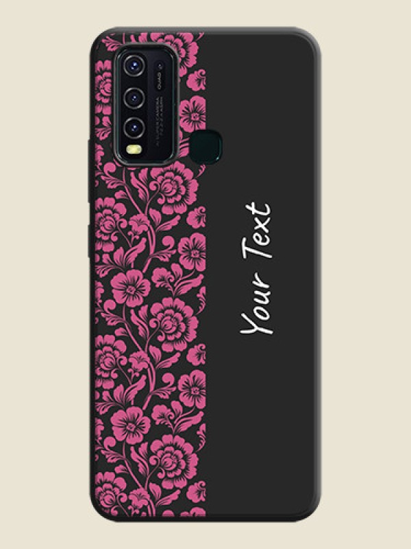 Custom Pink Floral Pattern Design With Custom Text On Space Black Personalized Soft Matte Phone Covers -Vivo Y30 - alternate view