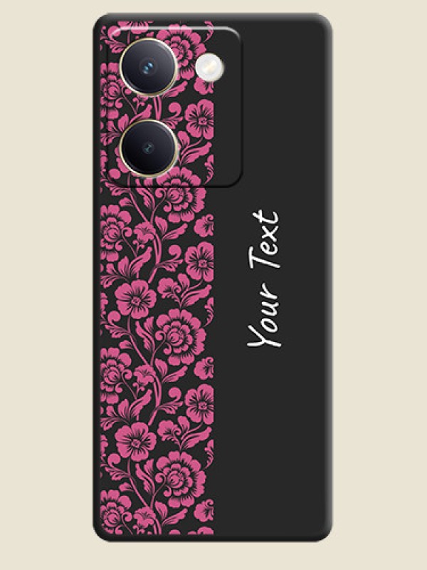 Custom Pink Floral Pattern Design With Custom Text On Space Black Custom Soft Matte Mobile Back Cover - Vivo Y300 Plus 5G - alternate view