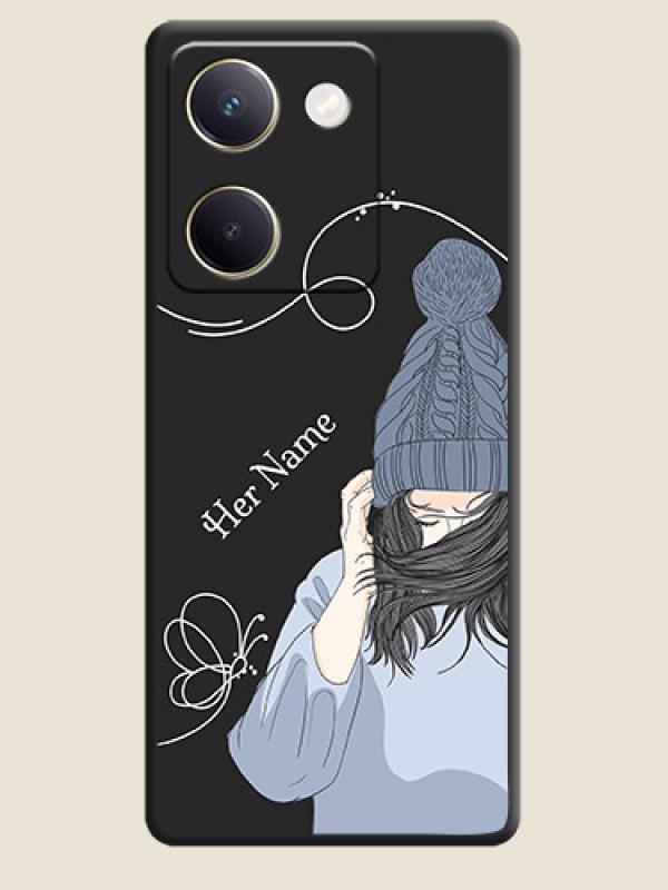 Custom Girl With Blue Winter Outfiit Custom Text Design On Space Black Custom Soft Matte Mobile Back Cover - Vivo Y300 Plus 5G - alternate view