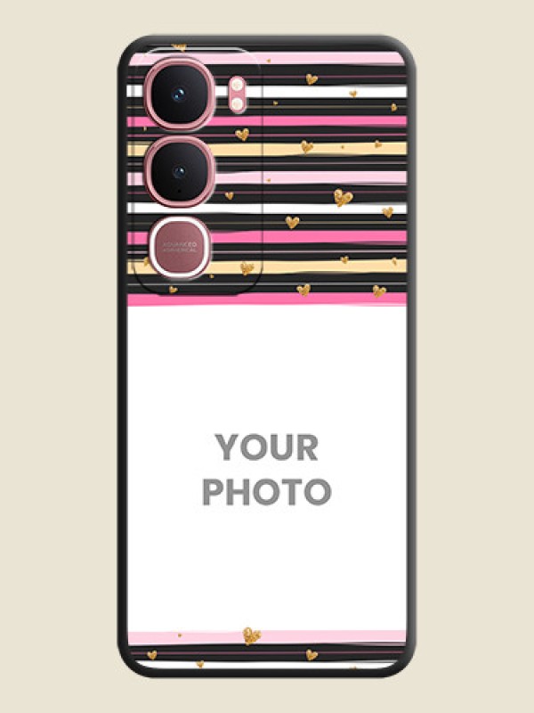 Custom Multicolor Lines and Golden Love Symbols Design on Photo On Space Black Custom Soft Matte Mobile Back Cover - Vivo Y31 5G - alternate view