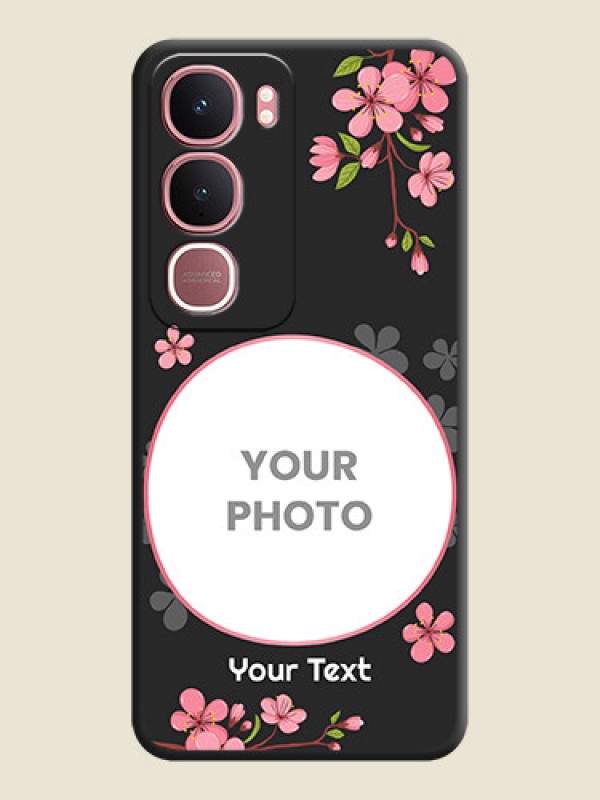 Custom Round Image with Pink Color Floral Design on Photo On Space Black Custom Soft Matte Mobile Back Cover - Vivo Y31 5G - alternate view