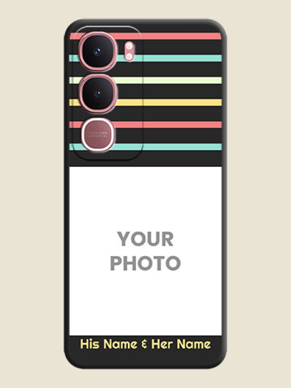 Custom Color Stripes with Photo and Text on Photo On Space Black Custom Soft Matte Mobile Back Cover - Vivo Y31 5G - alternate view
