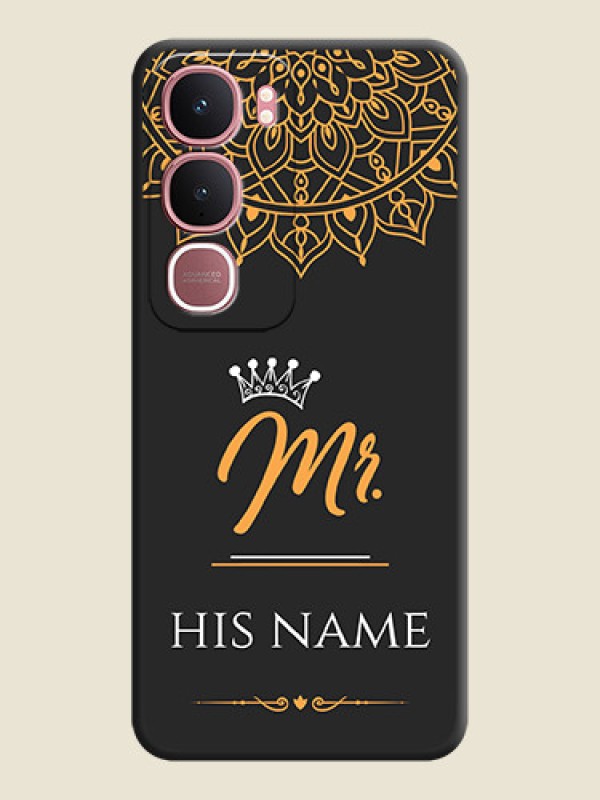 Custom Mr Name with Floral Design On Space Black Custom Soft Matte Mobile Back Cover - Vivo Y31 5G - alternate view