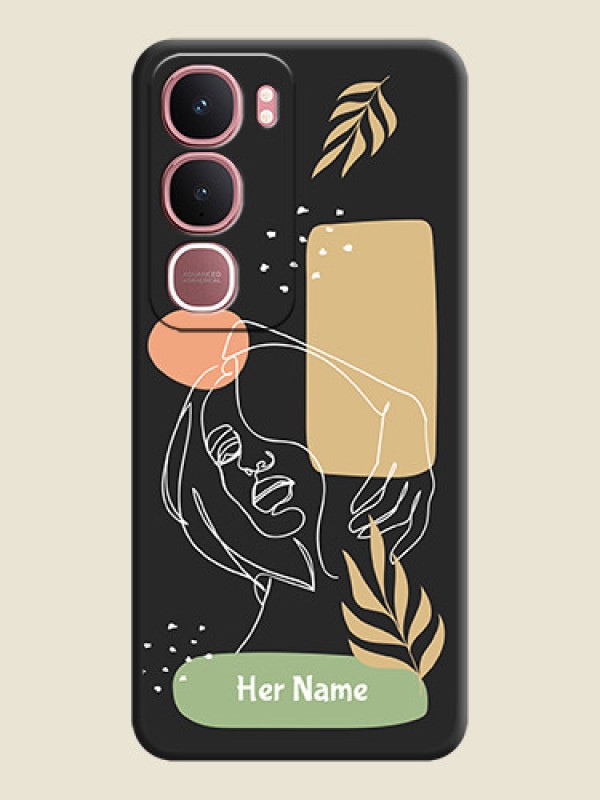 Custom Custom Text With Line Art Of Women & Leaves Design On Space Black Custom Soft Matte Mobile Back Cover - Vivo Y31 5G - alternate view