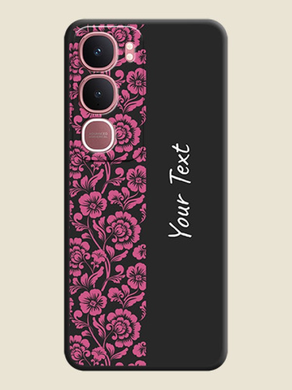 Custom Pink Floral Pattern Design With Custom Text On Space Black Custom Soft Matte Mobile Back Cover - Vivo Y31 5G - alternate view