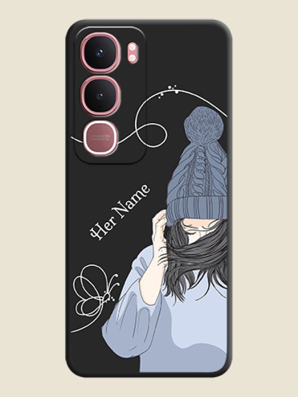 Custom Girl With Blue Winter Outfiit Custom Text Design On Space Black Custom Soft Matte Mobile Back Cover - Vivo Y31 5G - alternate view