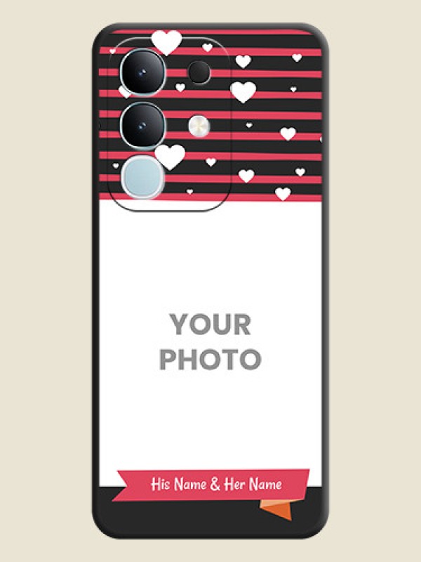 Custom White Color Love Symbols with Pink Lines Pattern On Space Black Custom Soft Matte Mobile Back Cover - Vivo Y31 Pro 5G - alternate view