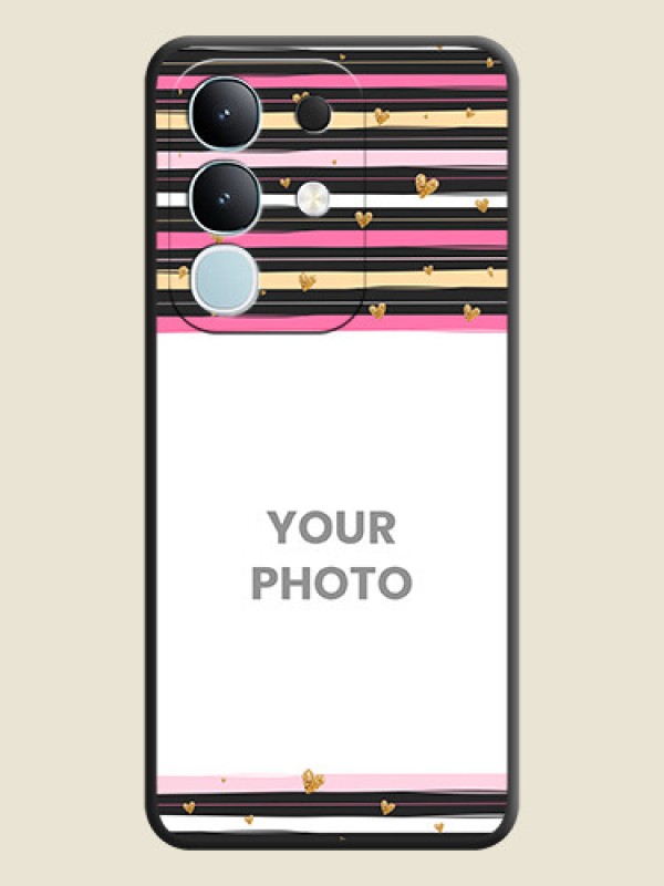 Custom Multicolor Lines and Golden Love Symbols Design on Photo On Space Black Custom Soft Matte Mobile Back Cover - Vivo Y31 Pro 5G - alternate view