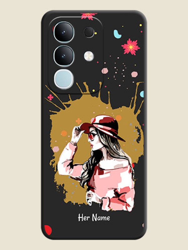 Custom Mordern Lady With Color Splash Background With Custom Text On Space Black Custom Soft Matte Mobile Back Cover - Vivo Y31 Pro 5G - alternate view
