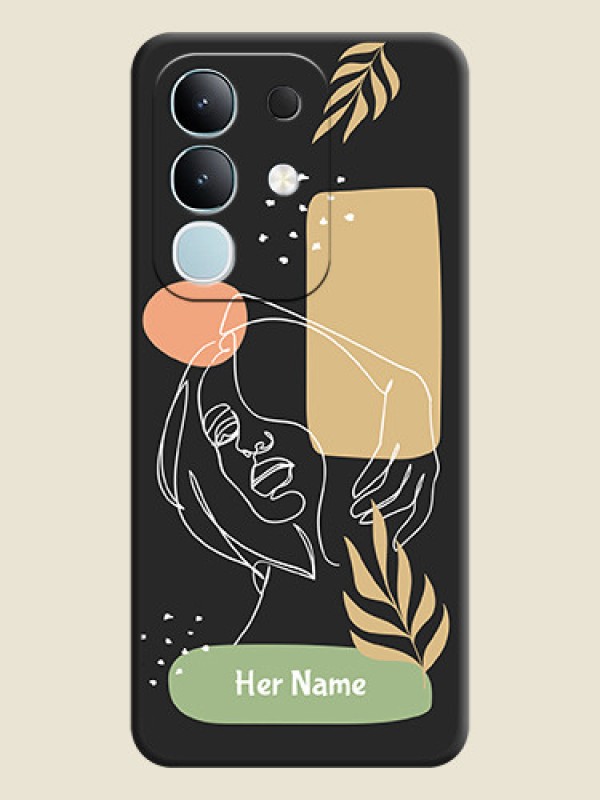 Custom Custom Text With Line Art Of Women & Leaves Design On Space Black Custom Soft Matte Mobile Back Cover - Vivo Y31 Pro 5G - alternate view