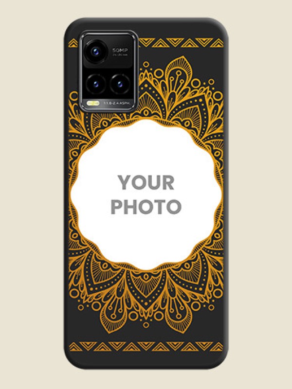 Custom Round Image with Floral Design on Photo on Space Black Soft Matte Mobile Cover - Vivo Y33s - alternate view