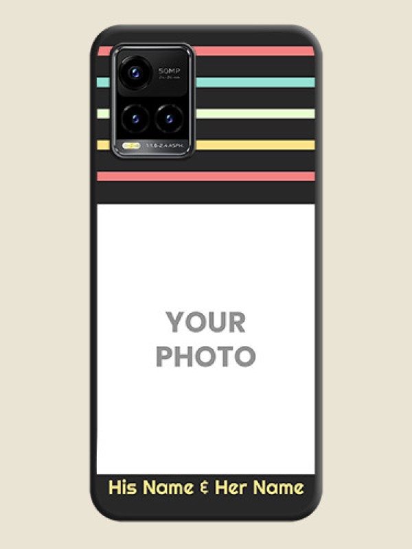 Custom Color Stripes with Photo and Text on Photo on Space Black Soft Matte Mobile Case - Vivo Y33s - alternate view