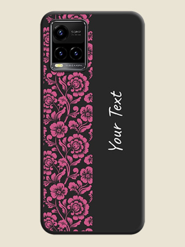 Custom Pink Floral Pattern Design With Custom Text On Space Black Personalized Soft Matte Phone Covers -Vivo Y33S - alternate view