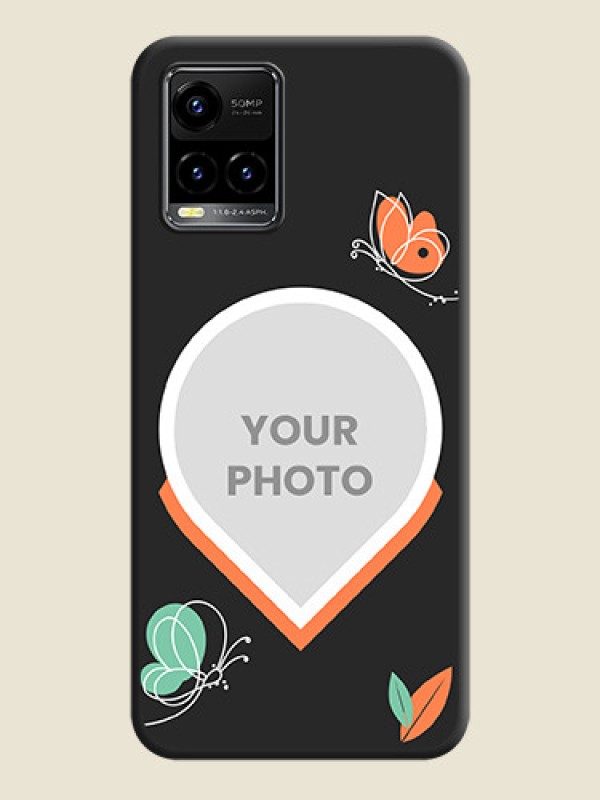 Custom Upload Pic With Simple Butterly Design On Space Black Personalized Soft Matte Phone Covers -Vivo Y33S - alternate view