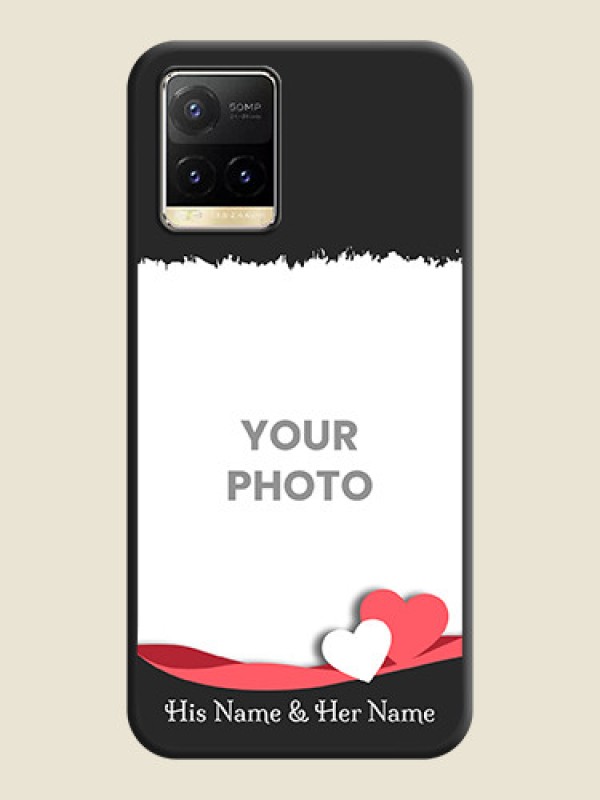 Custom Pin Color Love Shaped Ribbon Design with Text on Space Black Custom Soft Matte Phone Back Cover - Vivo Y33T - alternate view