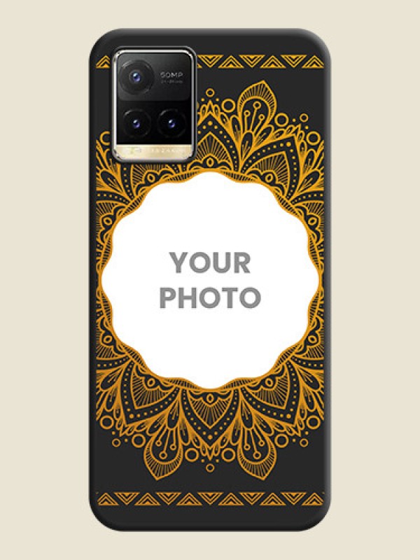 Custom Round Image with Floral Design on Photo on Space Black Soft Matte Mobile Cover - Vivo Y33T - alternate view