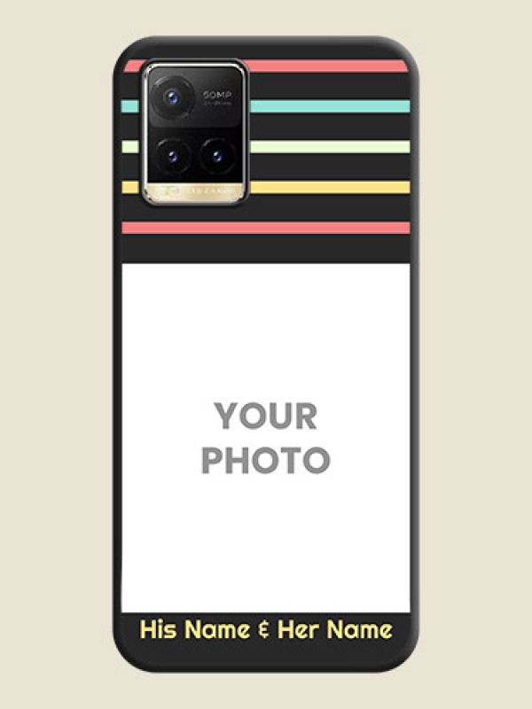 Custom Color Stripes with Photo and Text on Photo on Space Black Soft Matte Mobile Case - Vivo Y33T - alternate view