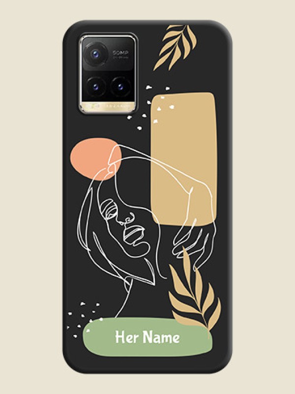 Custom Custom Text With Line Art Of Women & Leaves Design On Space Black Personalized Soft Matte Phone Covers -Vivo Y33T - alternate view