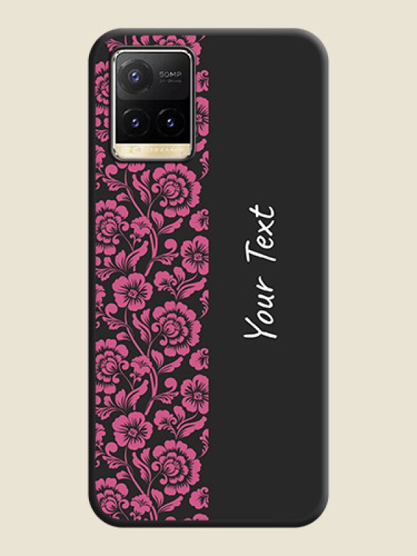 Custom Pink Floral Pattern Design With Custom Text On Space Black Personalized Soft Matte Phone Covers -Vivo Y33T - alternate view