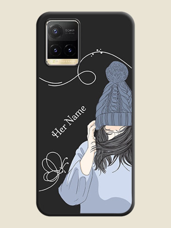 Custom Girl With Blue Winter Outfiit Custom Text Design On Space Black Personalized Soft Matte Phone Covers -Vivo Y33T - alternate view