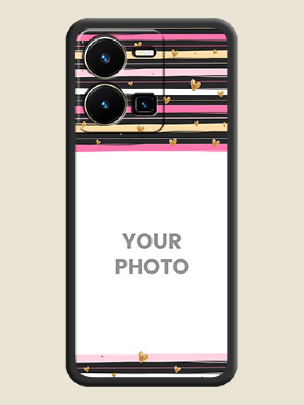 Custom Multicolor Lines and Golden Love Symbols Design on Photo on Space Black Soft Matte Mobile Cover - Vivo Y35 - alternate view