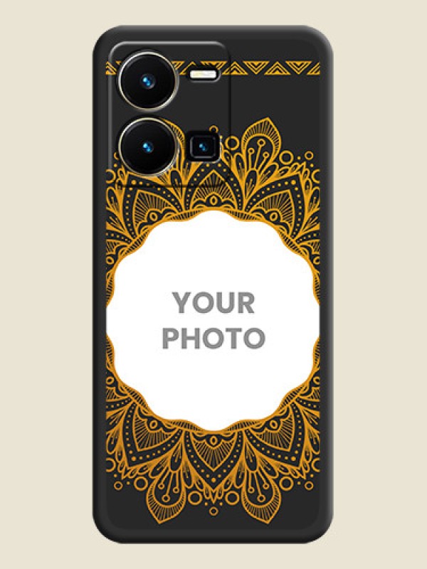 Custom Round Image with Floral Design on Photo on Space Black Soft Matte Mobile Cover - Vivo Y35 - alternate view