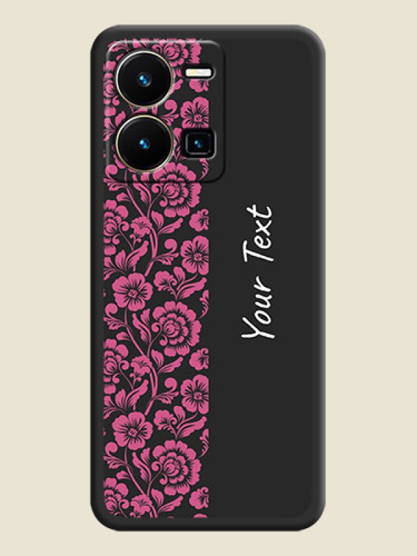 Custom Pink Floral Pattern Design With Custom Text On Space Black Personalized Soft Matte Phone Covers -Vivo Y35 - alternate view