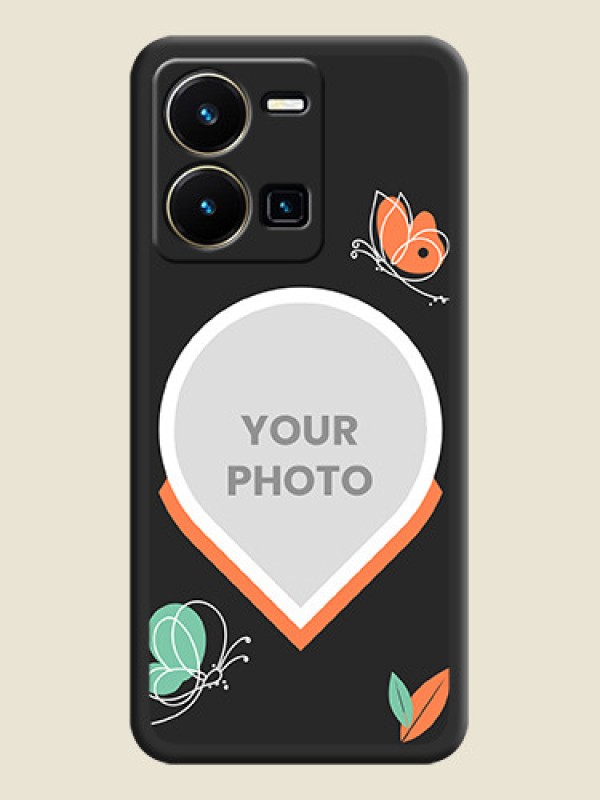Custom Upload Pic With Simple Butterly Design On Space Black Personalized Soft Matte Phone Covers -Vivo Y35 - alternate view